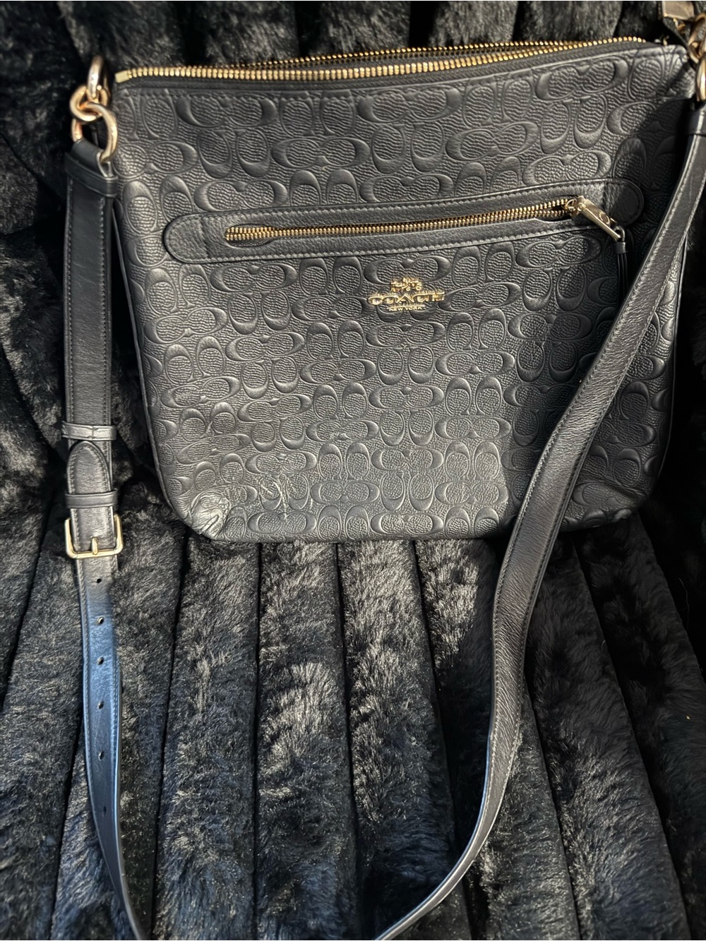 Coach Black Embossed Signature Crossbody with Gold Hardware